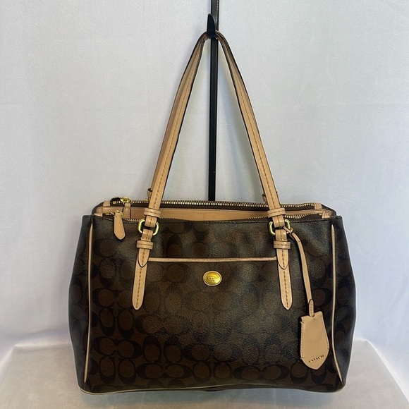 Coach Handbags - Coach Signature Peyton Double Zip Carry All Shoulder Bag G1381-F26187